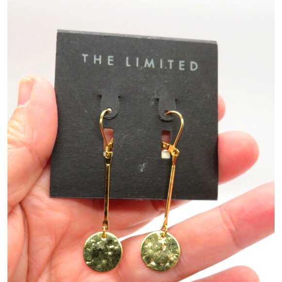 The Limited Earrings Gold Tone Hammered Metal Disc Dangle 2" Drop New - Picture 1 of 6